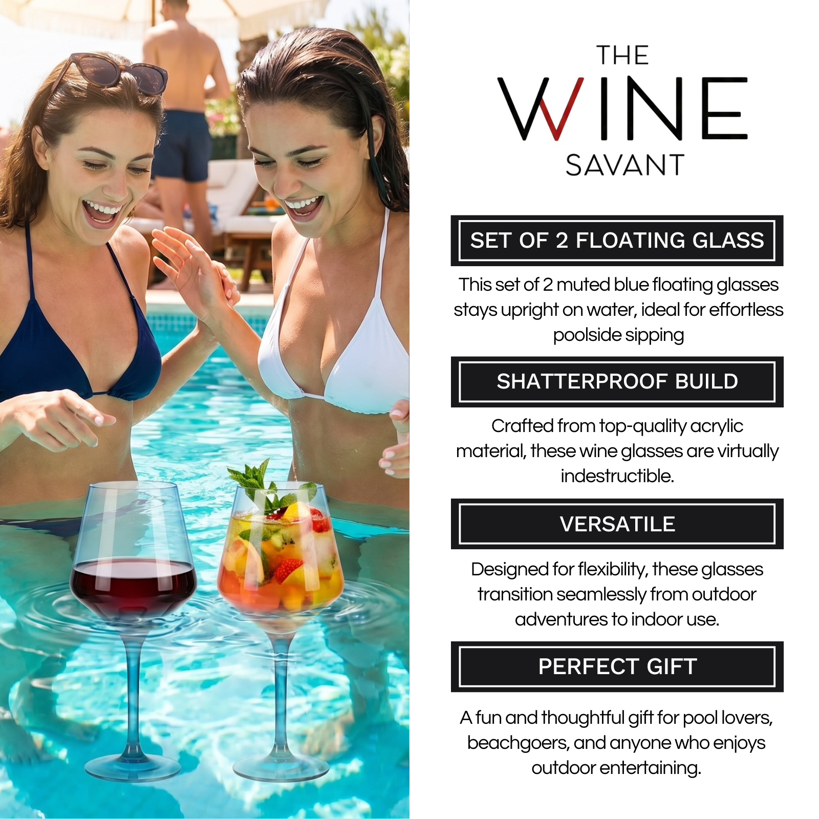 Floating Wine Glasses For Pool Set Of 2 15 Oz Shatterproof Poolside Wine Glasses Tritan Plastic Reus