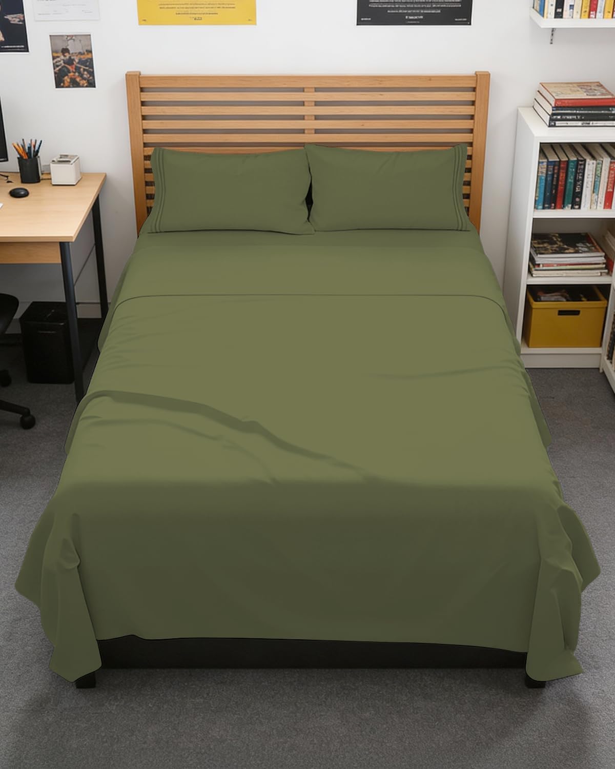 Queen Size 4 Piece Sheet Set - Breathable & Cooling Sheets - Blue Stripes