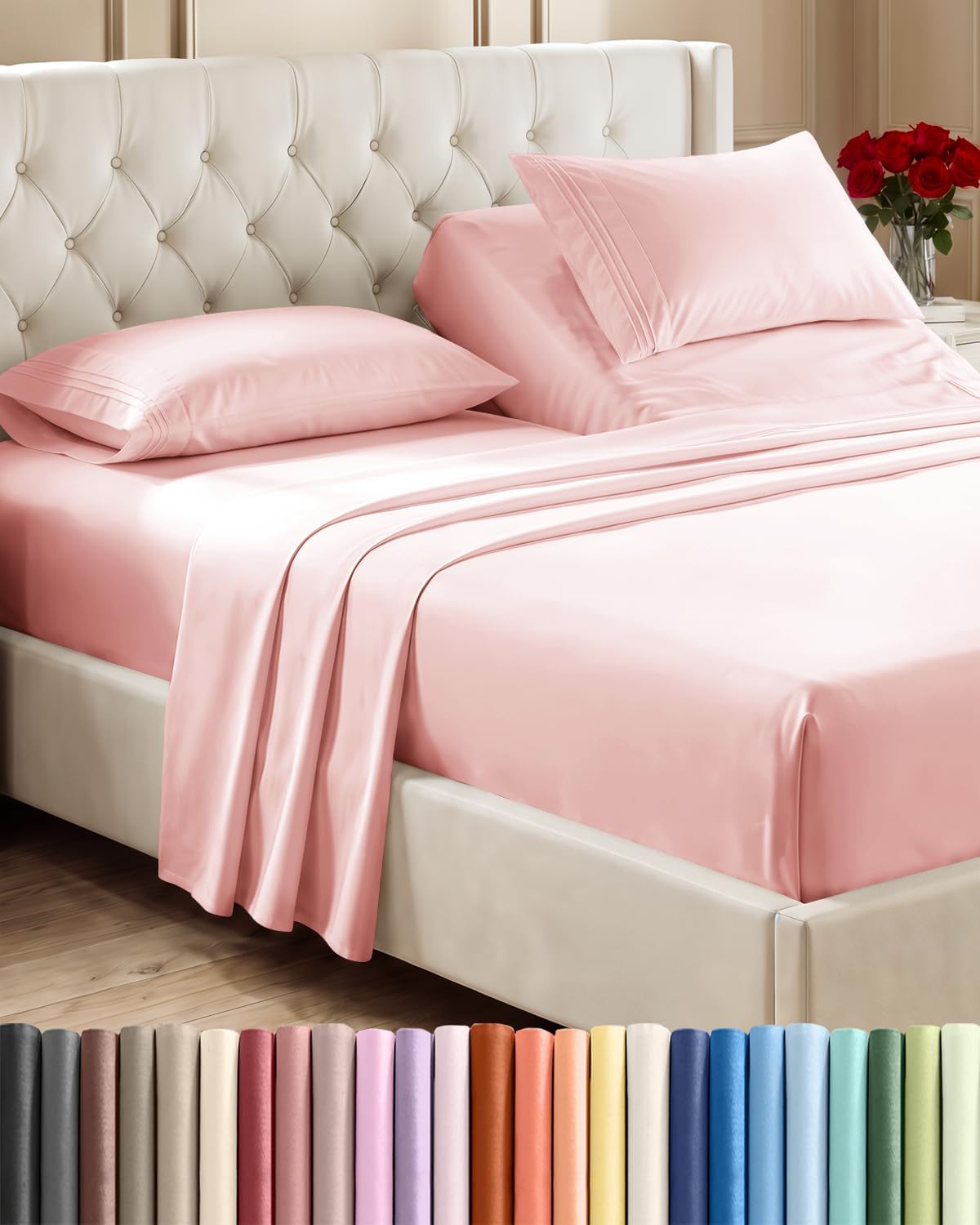 Queen Size 4 Piece Sheet Set - Breathable & Cooling Sheets - Blue Stripes