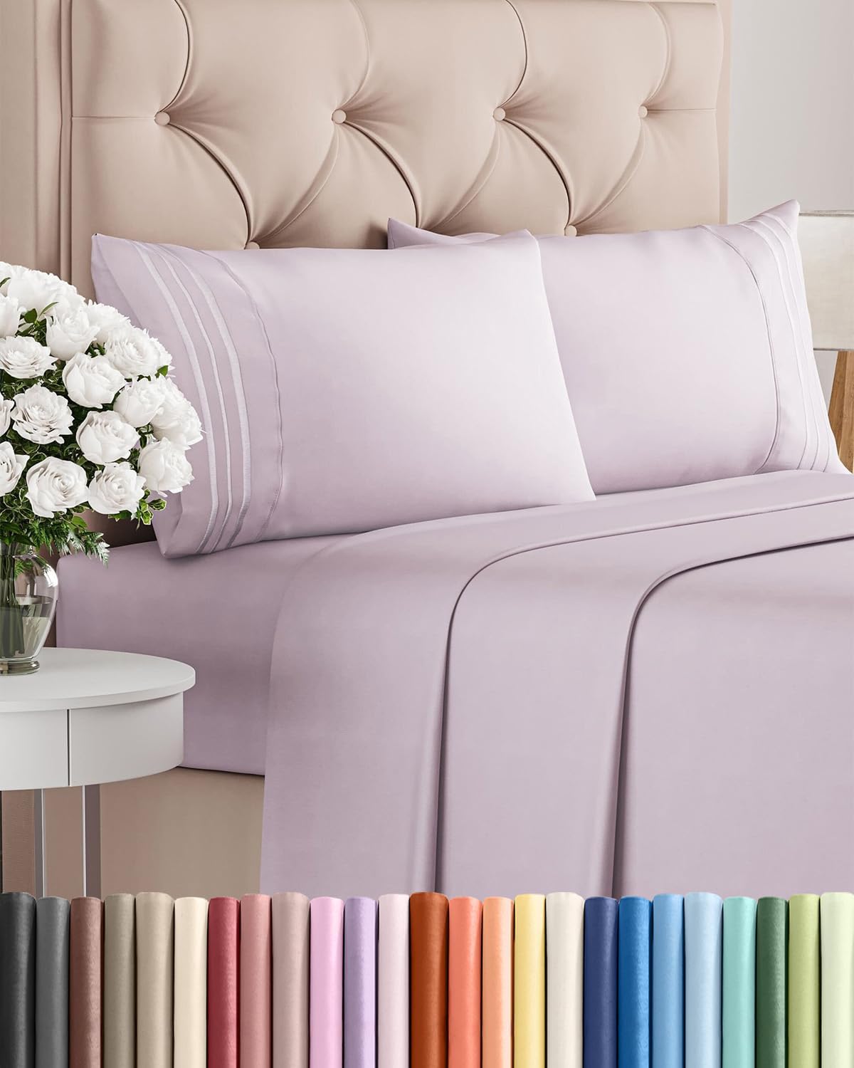Queen Size 4 Piece Sheet Set - Breathable & Cooling Sheets - Blue Stripes