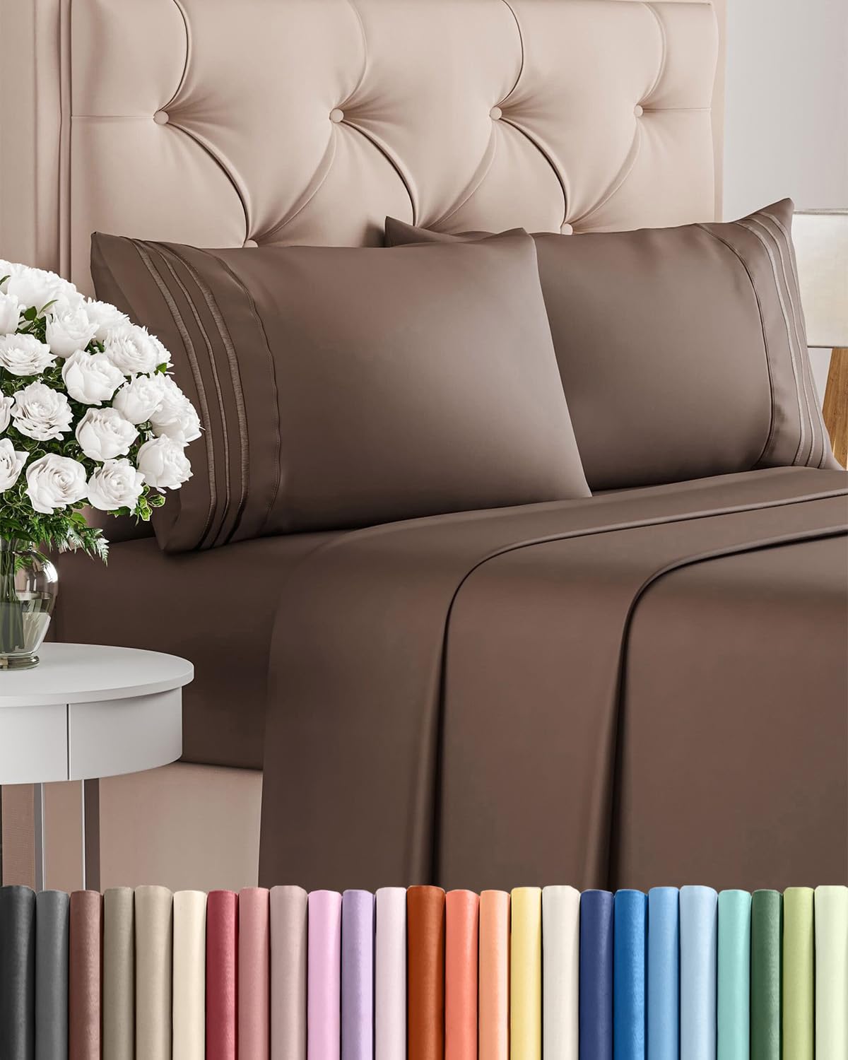 Queen Size 4 Piece Sheet Set - Breathable & Cooling Sheets - Blue Stripes