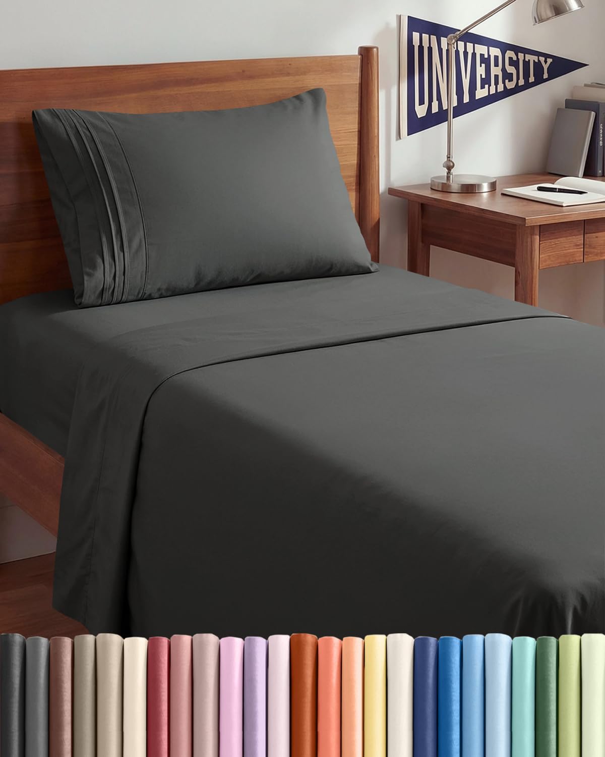 Queen Size 4 Piece Sheet Set - Breathable & Cooling Sheets - Blue Stripes