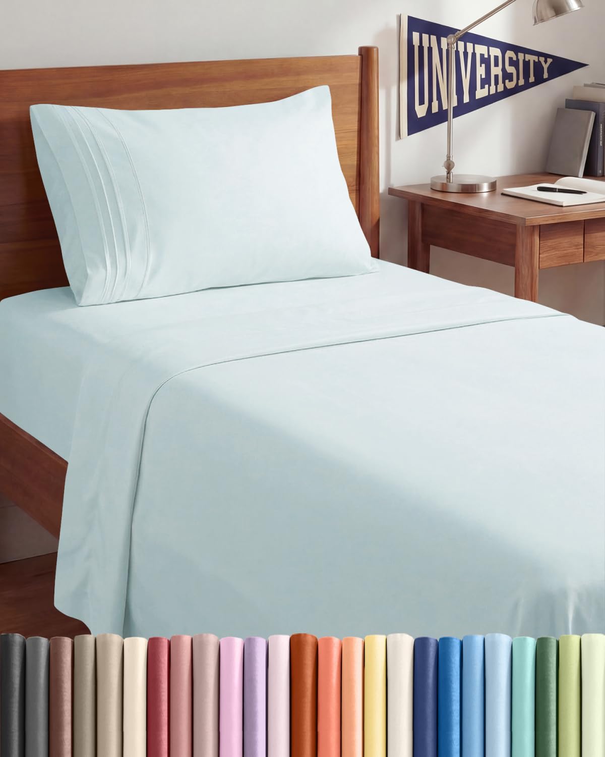 Queen Size 4 Piece Sheet Set - Breathable & Cooling Sheets - Blue Stripes