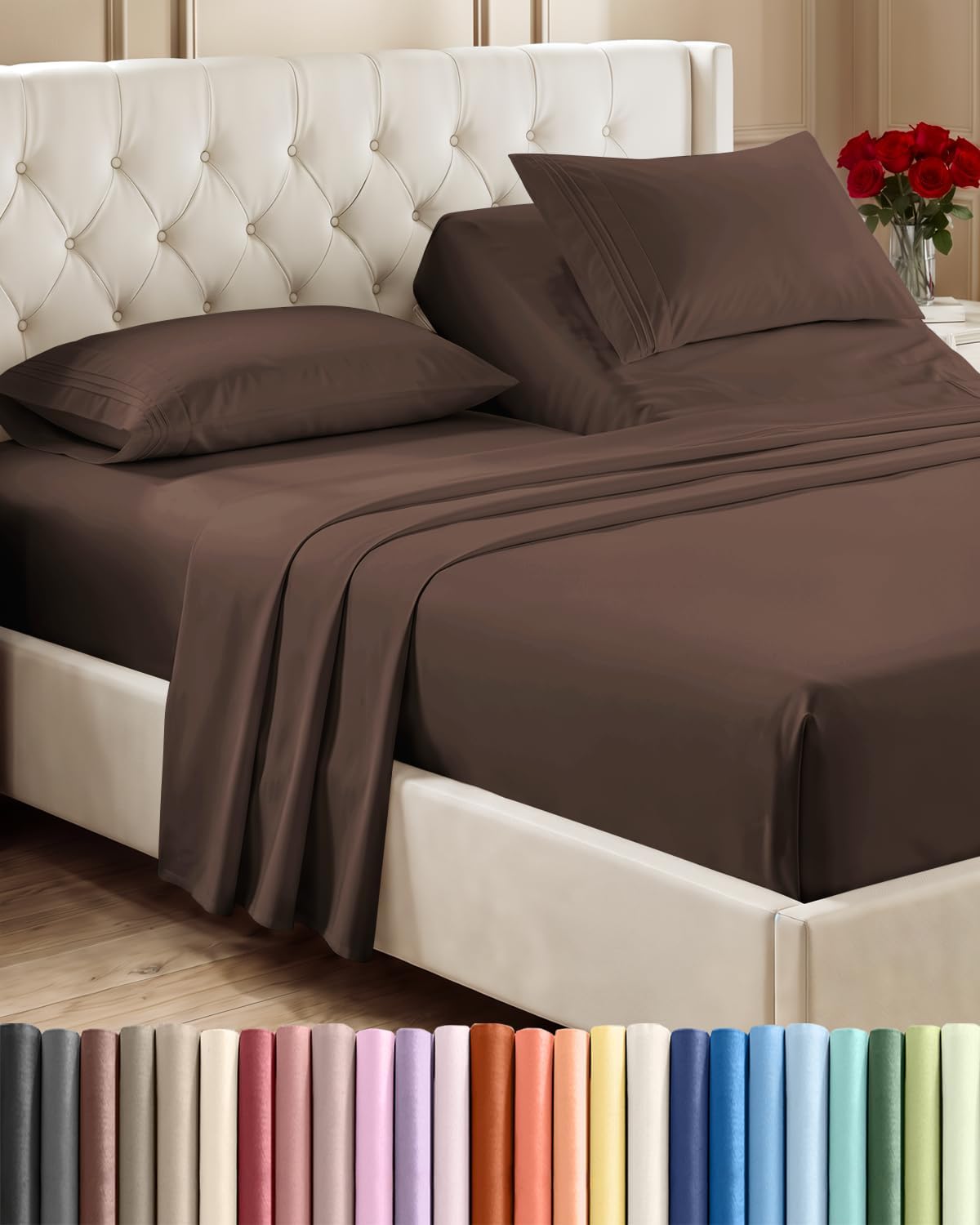 Queen Size 4 Piece Sheet Set - Breathable & Cooling Sheets - Blue Stripes