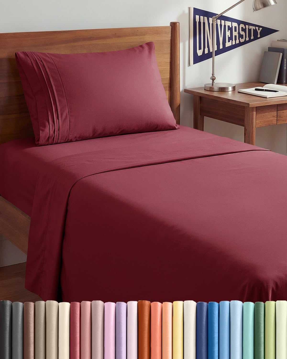 Queen Size 4 Piece Sheet Set - Breathable & Cooling Sheets - Blue Stripes