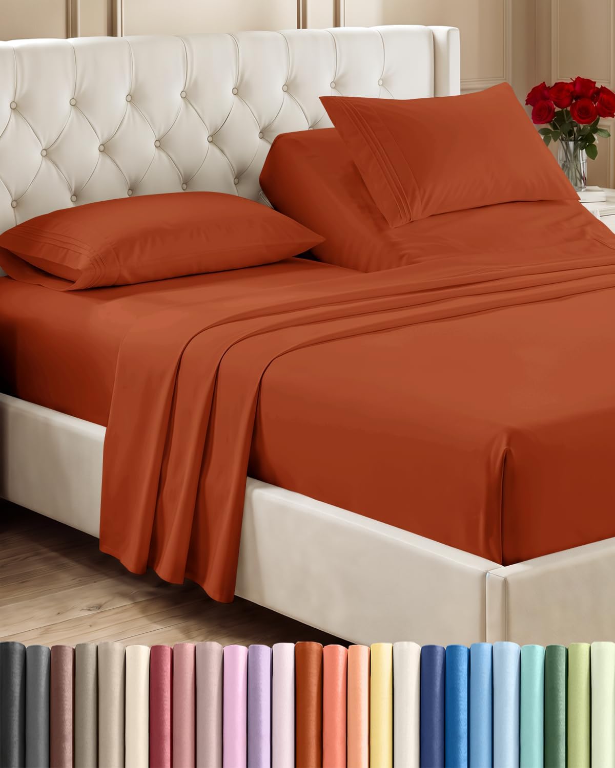Queen Size 4 Piece Sheet Set - Breathable & Cooling Sheets - Blue Stripes