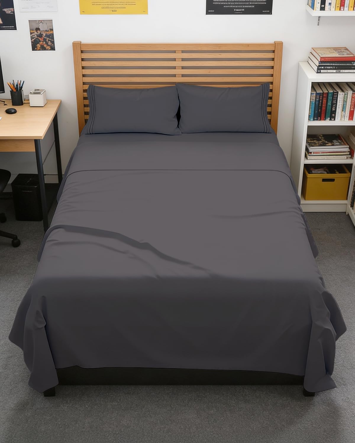 Queen Size 4 Piece Sheet Set - Breathable & Cooling Sheets - Blue Stripes