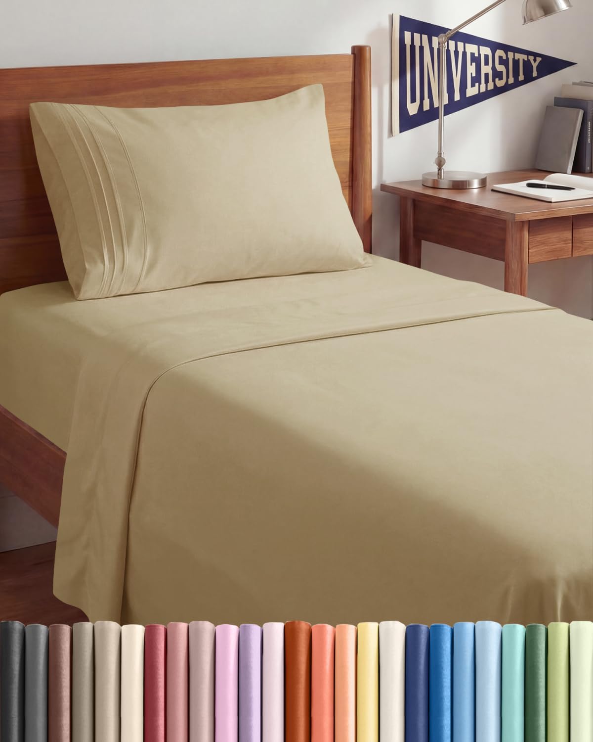 Queen Size 4 Piece Sheet Set - Breathable & Cooling Sheets - Blue Stripes
