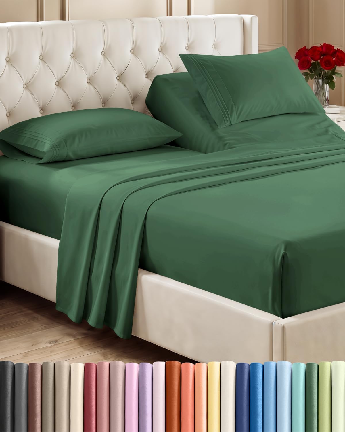 Queen Size 4 Piece Sheet Set - Breathable & Cooling Sheets - Blue Stripes