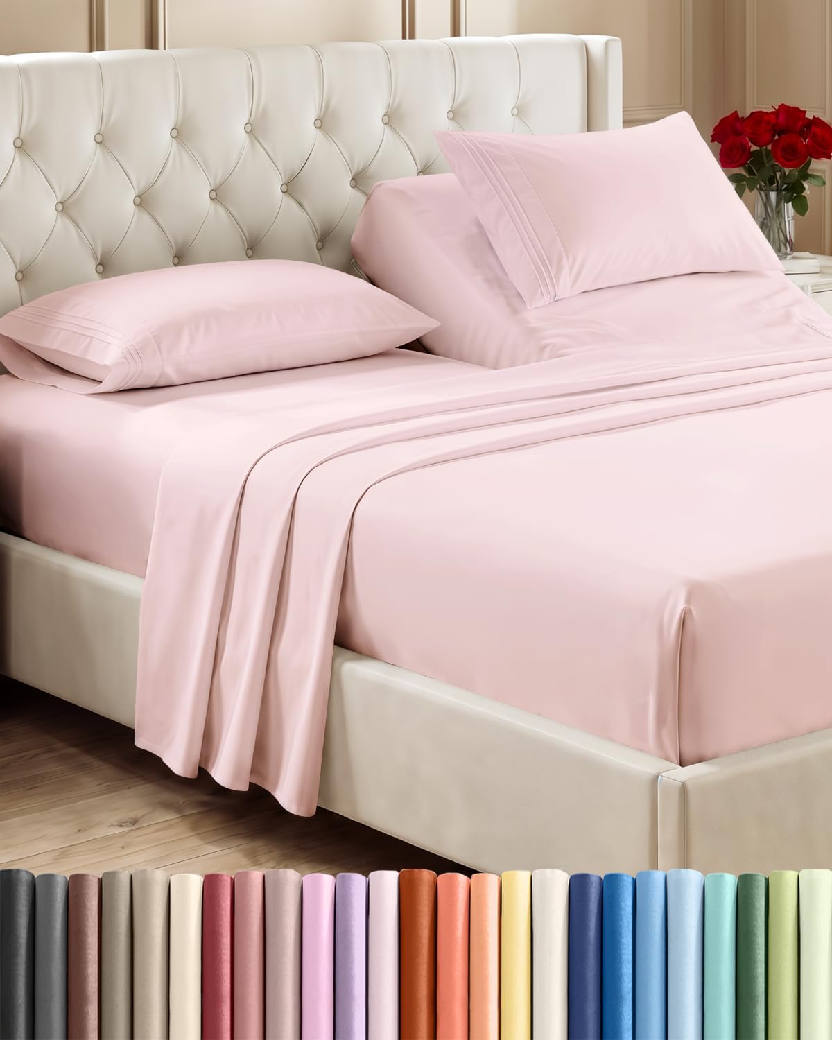 Queen Size 4 Piece Sheet Set - Breathable & Cooling Sheets - Blue Stripes