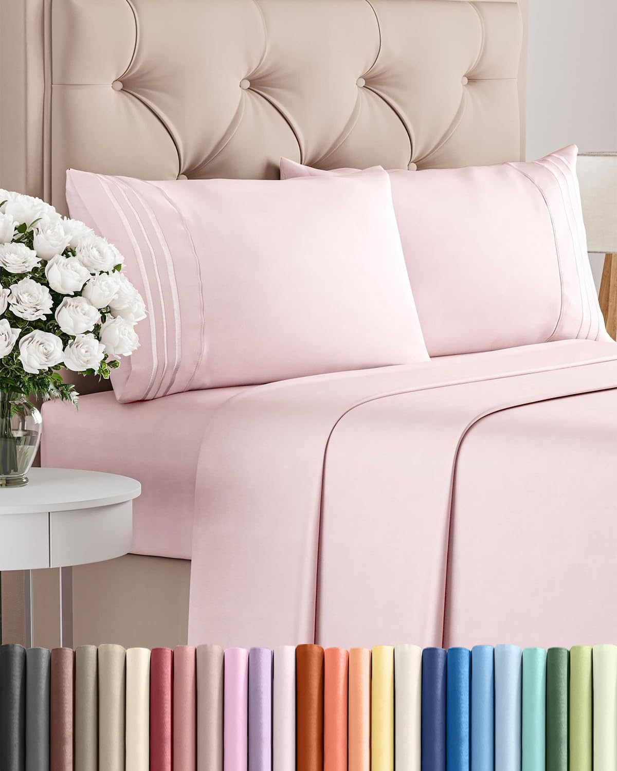 Queen Size 4 Piece Sheet Set - Breathable & Cooling Sheets - Blue Stripes