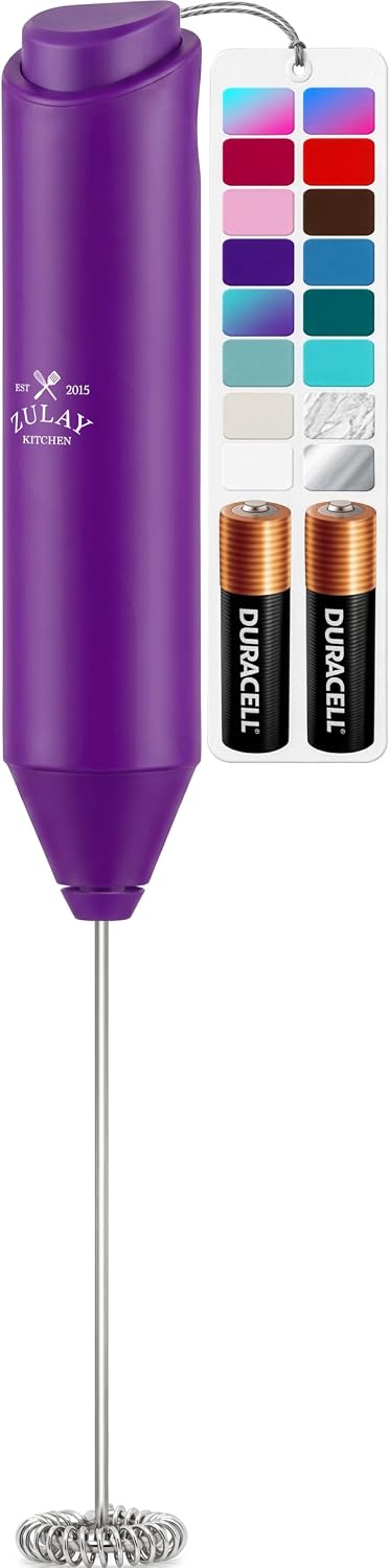 Zulay Kitchen Milk Frother Handheld Electric Whisk – Frother Wand, Durable Drink Mixer, Coffee Frother, Hand Blender, Frother for Protein Powder, Matcha & More - Black