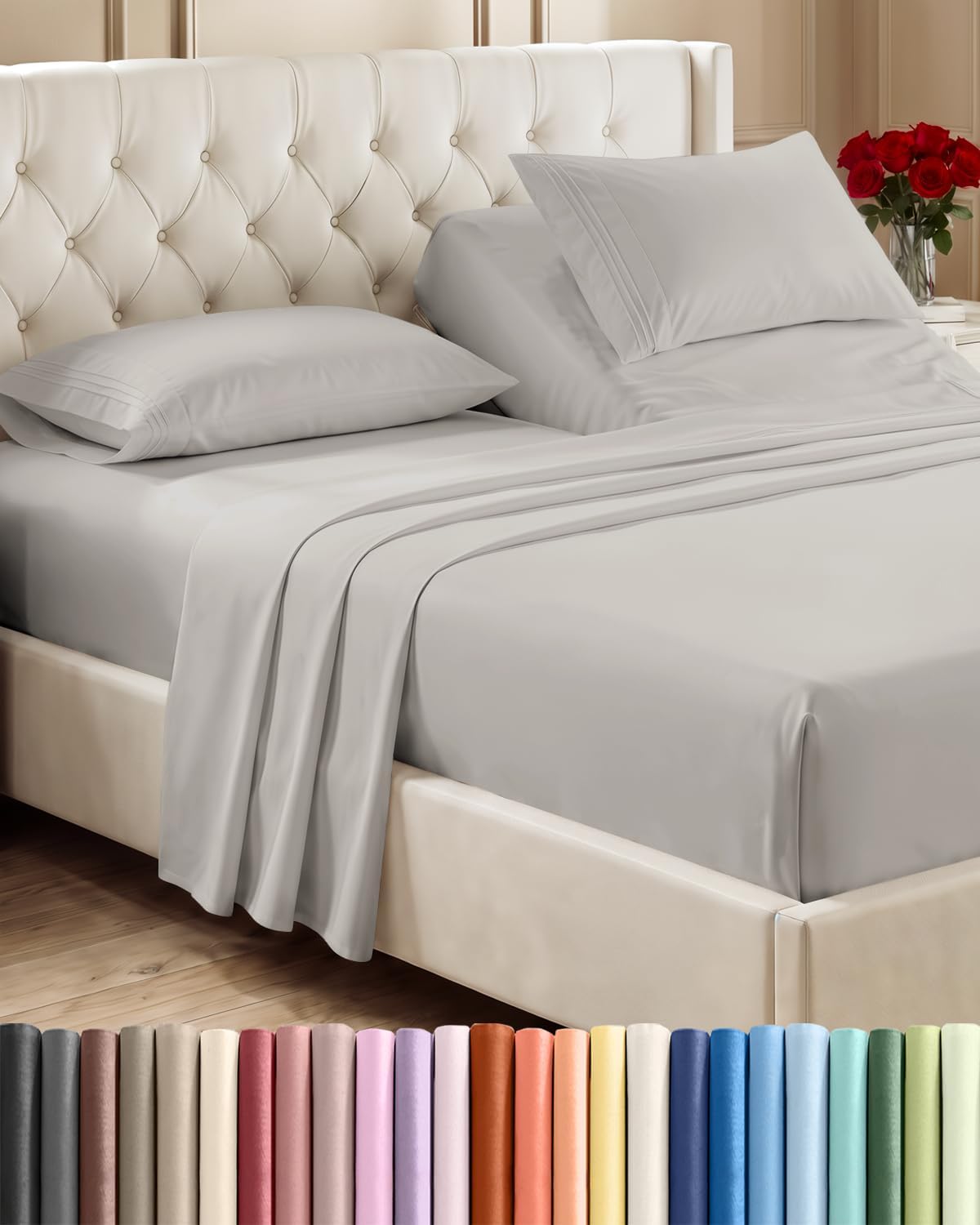 Queen Size 4 Piece Sheet Set - Breathable & Cooling Sheets - Blue Stripes