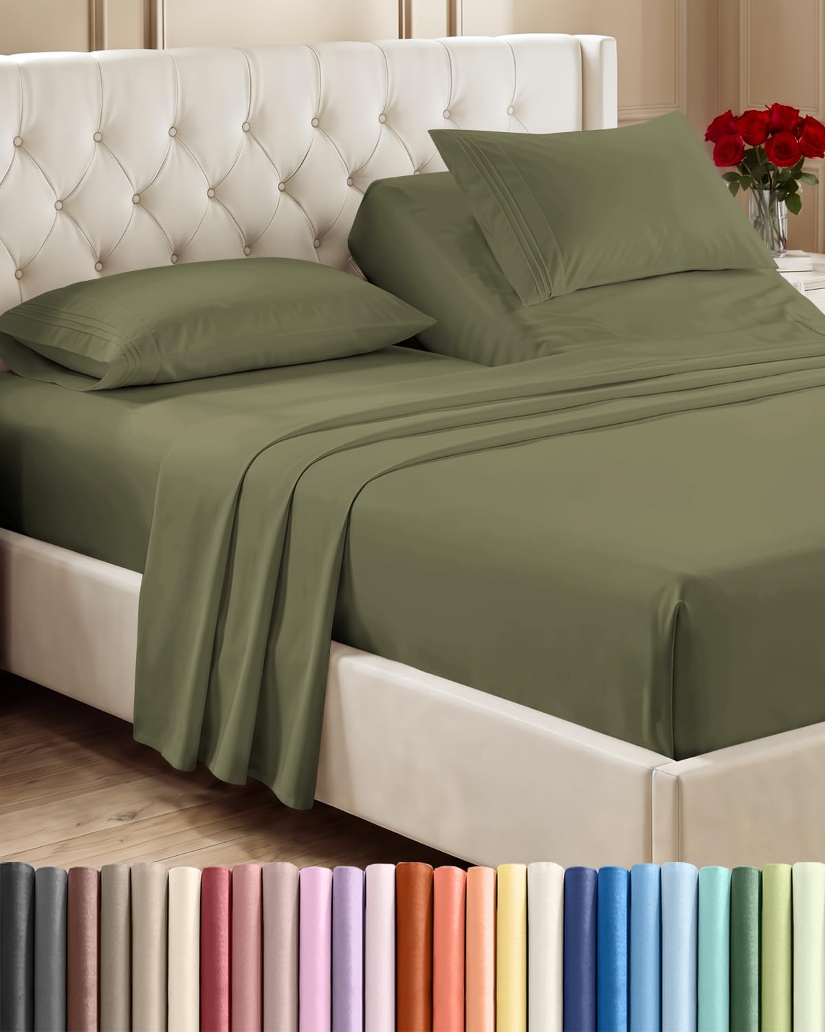 Queen Size 4 Piece Sheet Set - Breathable & Cooling Sheets - Blue Stripes