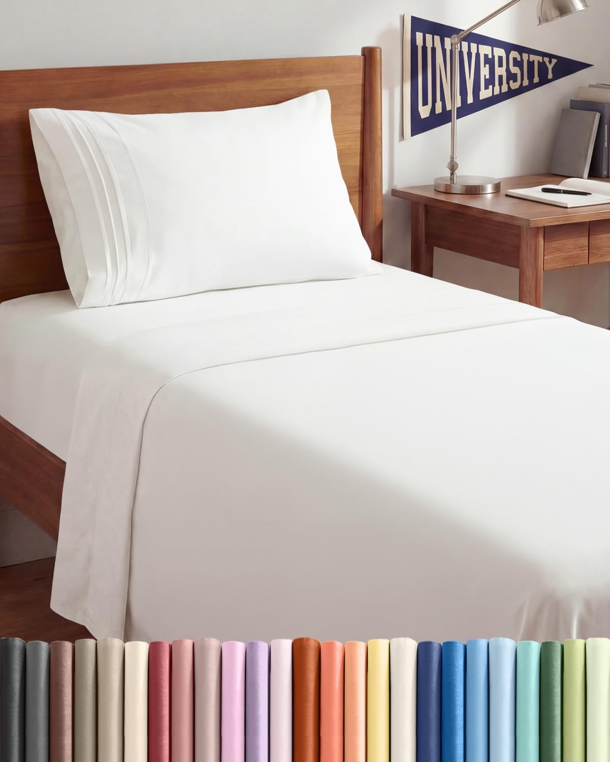 Queen Size 4 Piece Sheet Set - Breathable & Cooling Sheets - Blue Stripes