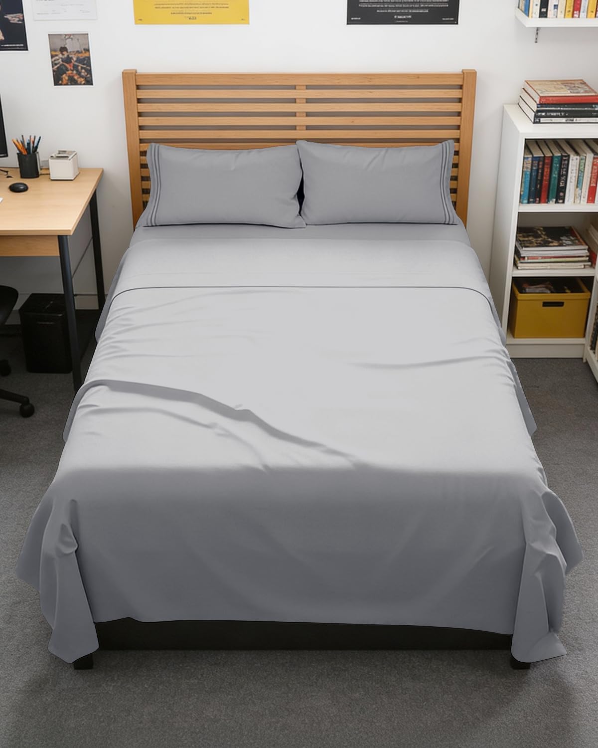 Queen Size 4 Piece Sheet Set - Breathable & Cooling Sheets - Blue Stripes