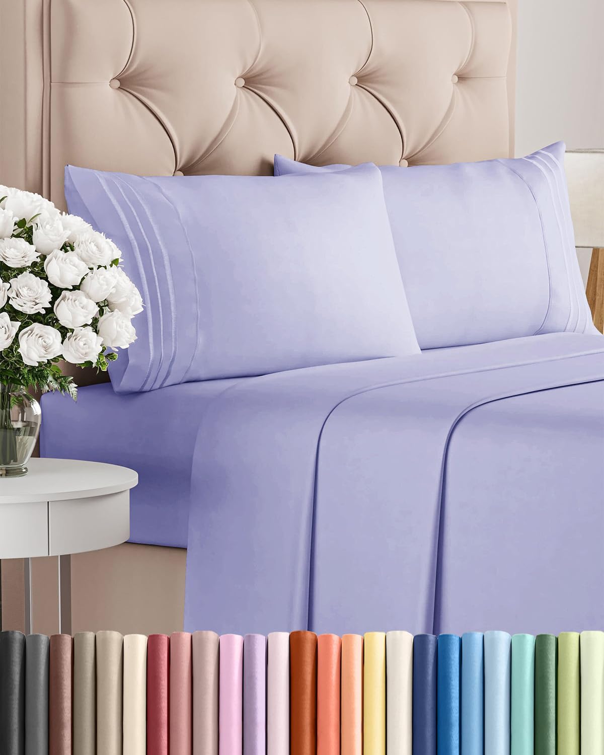 Queen Size 4 Piece Sheet Set - Breathable & Cooling Sheets - Blue Stripes