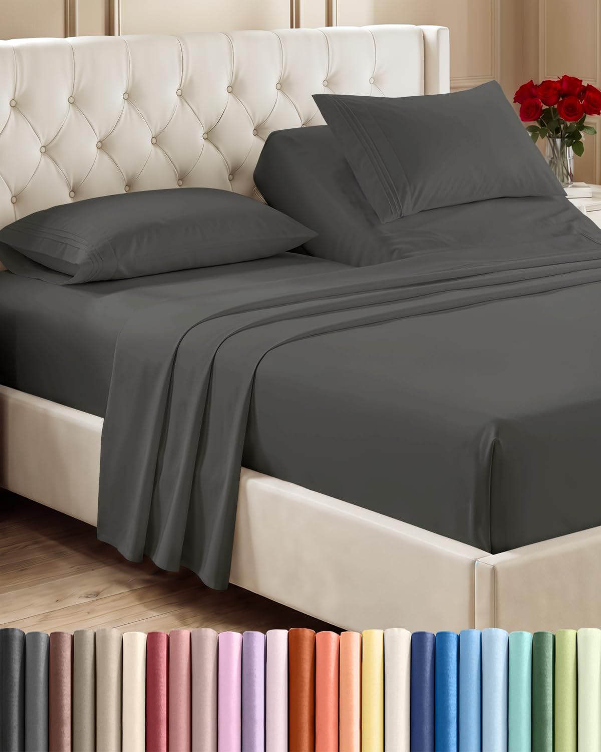 Queen Size 4 Piece Sheet Set - Breathable & Cooling Sheets - Blue Stripes