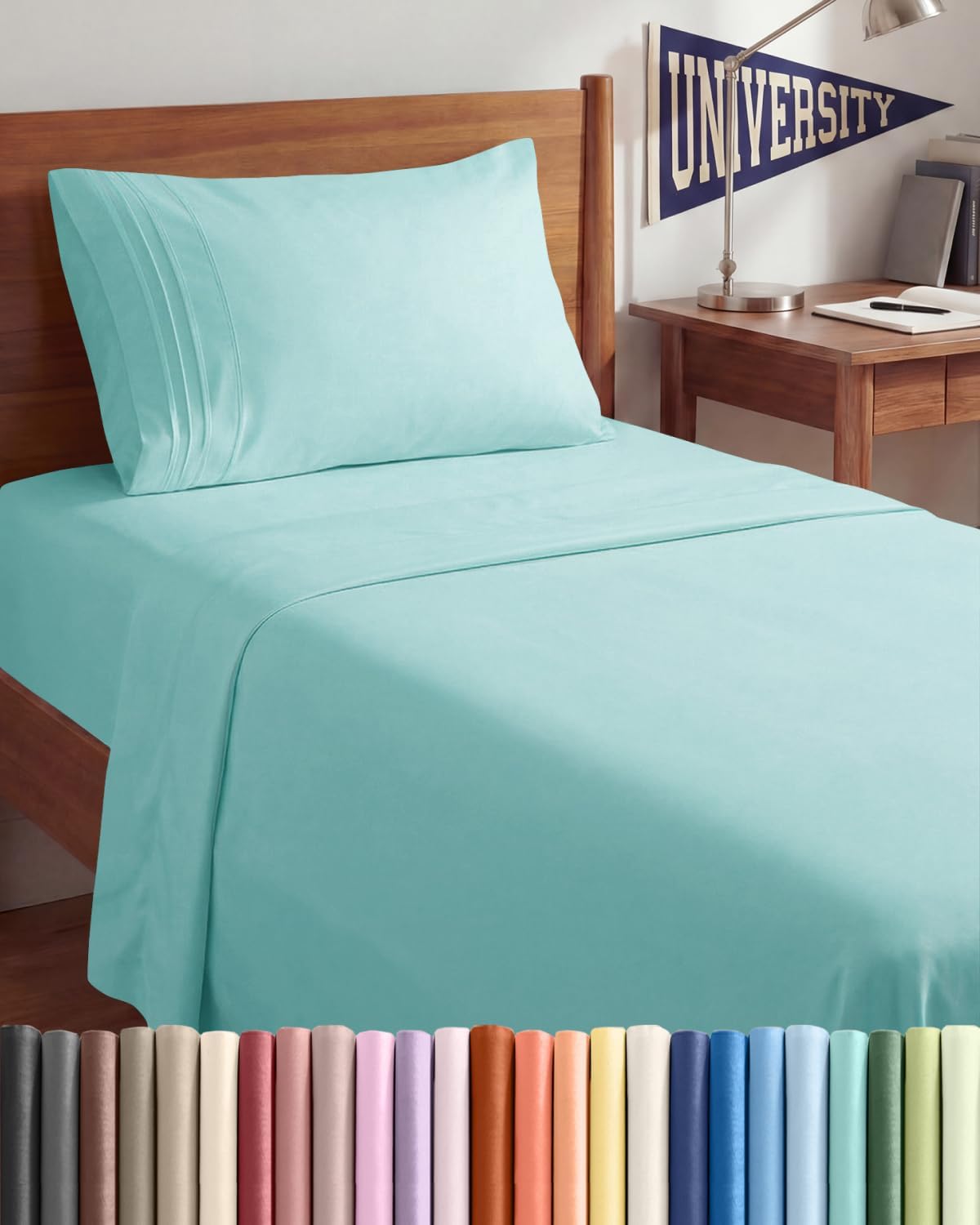 Queen Size 4 Piece Sheet Set - Breathable & Cooling Sheets - Blue Stripes