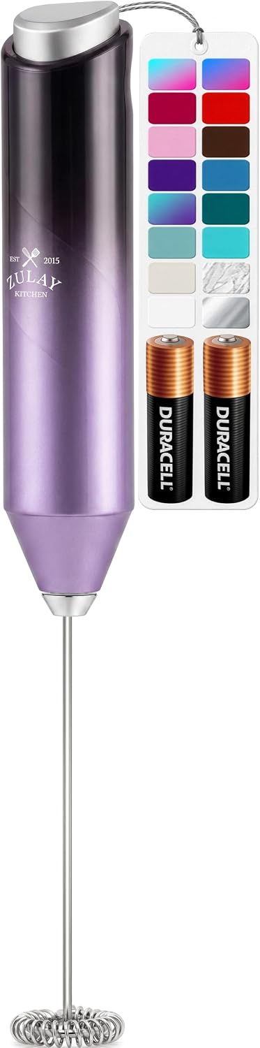 Zulay Kitchen Milk Frother Handheld Electric Whisk – Frother Wand, Durable Drink Mixer, Coffee Frother, Hand Blender, Frother for Protein Powder, Matcha & More - Black