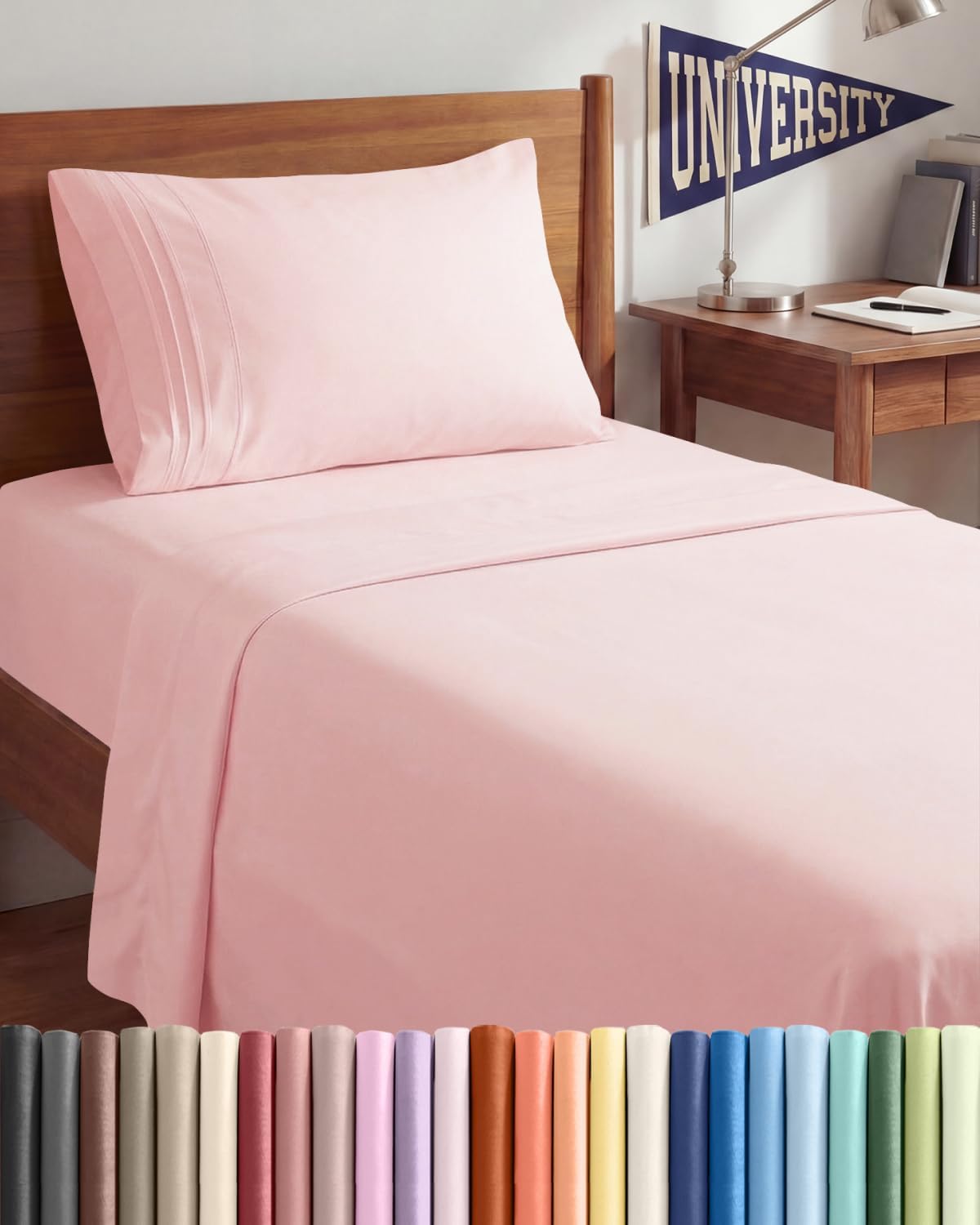 Queen Size 4 Piece Sheet Set - Breathable & Cooling Sheets - Blue Stripes