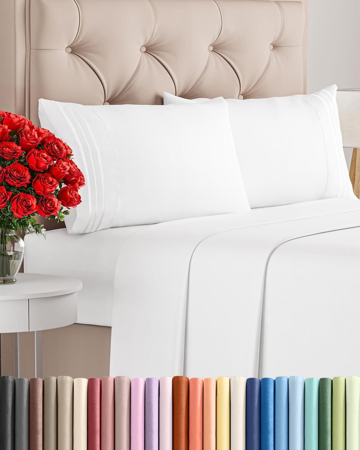 Queen Size 4 Piece Sheet Set - Breathable & Cooling Sheets - Blue Stripes