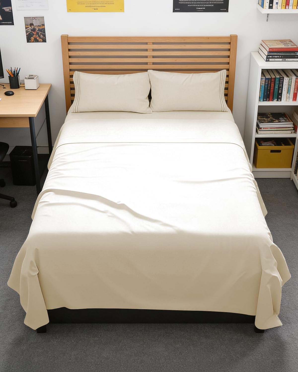 Queen Size 4 Piece Sheet Set - Breathable & Cooling Sheets - Blue Stripes