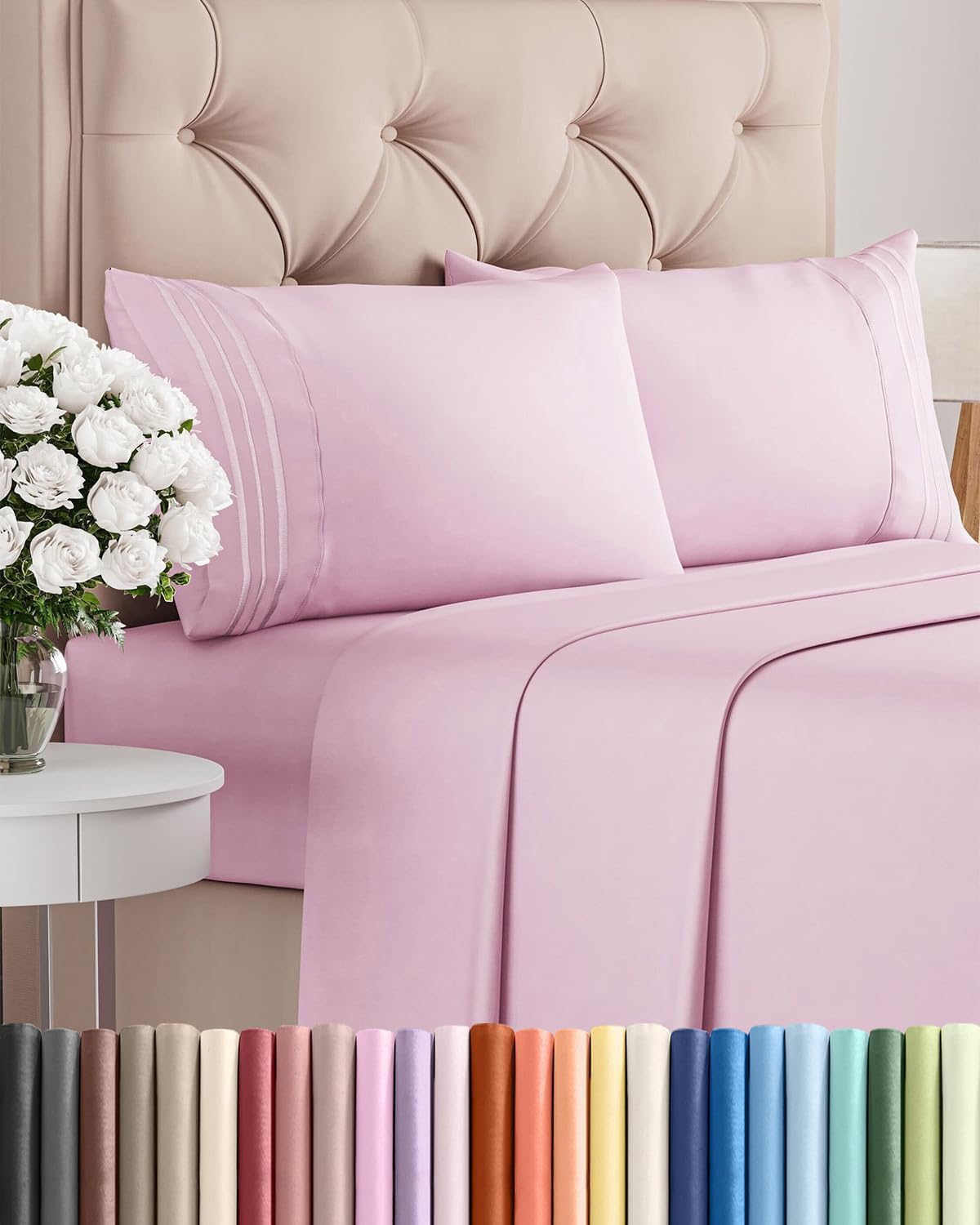 Queen Size 4 Piece Sheet Set - Breathable & Cooling Sheets - Blue Stripes