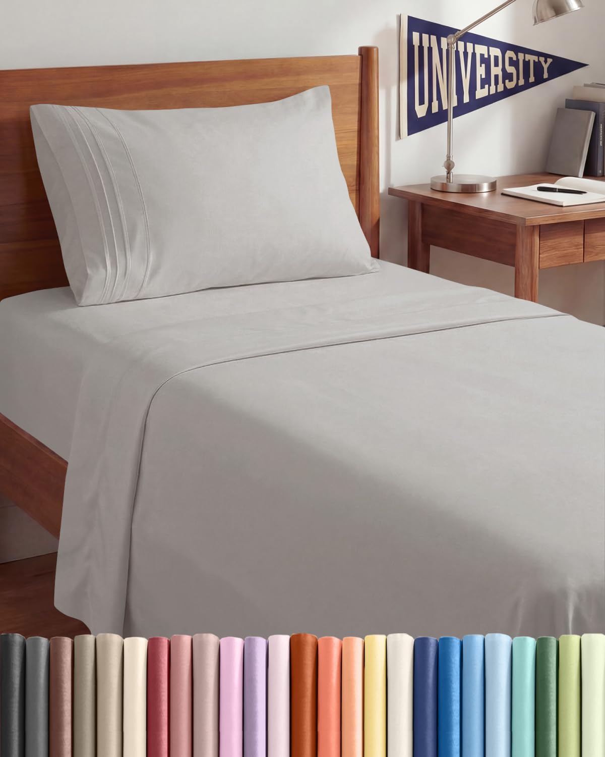 Queen Size 4 Piece Sheet Set - Breathable & Cooling Sheets - Blue Stripes
