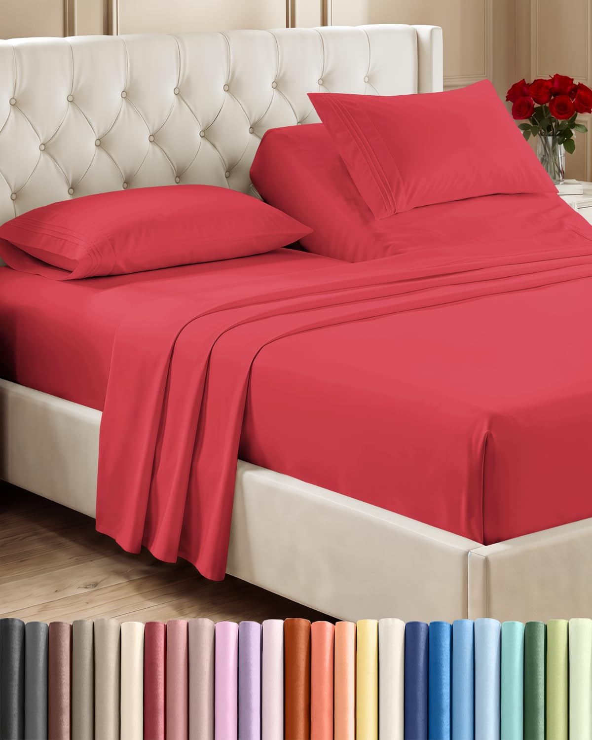 Queen Size 4 Piece Sheet Set - Breathable & Cooling Sheets - Blue Stripes