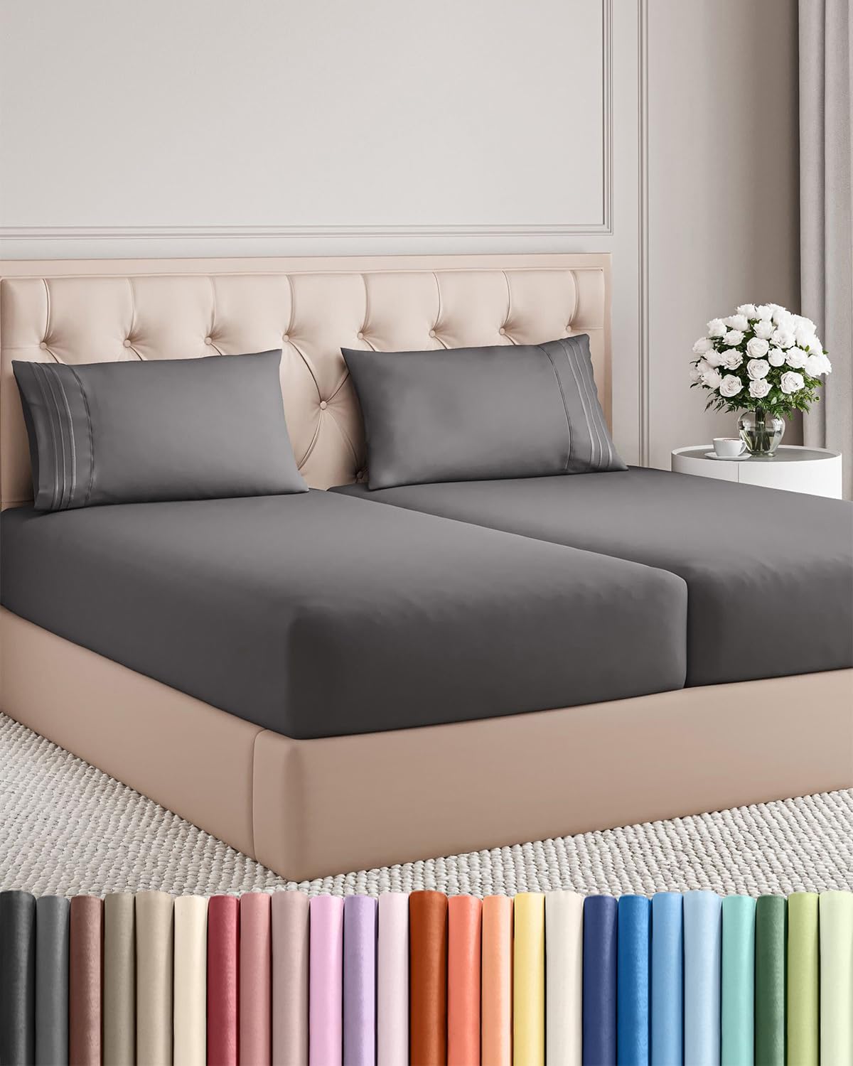 Queen Size 4 Piece Sheet Set - Breathable & Cooling Sheets - Blue Stripes
