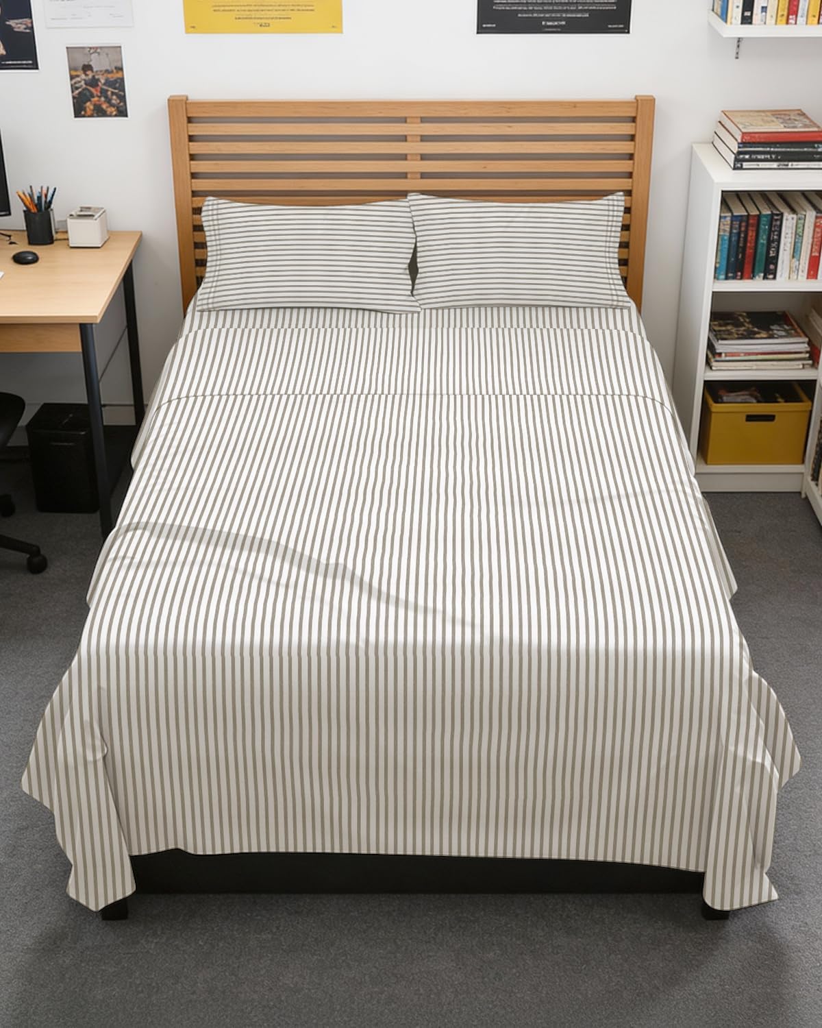 Queen Size 4 Piece Sheet Set - Breathable & Cooling Sheets - Blue Stripes