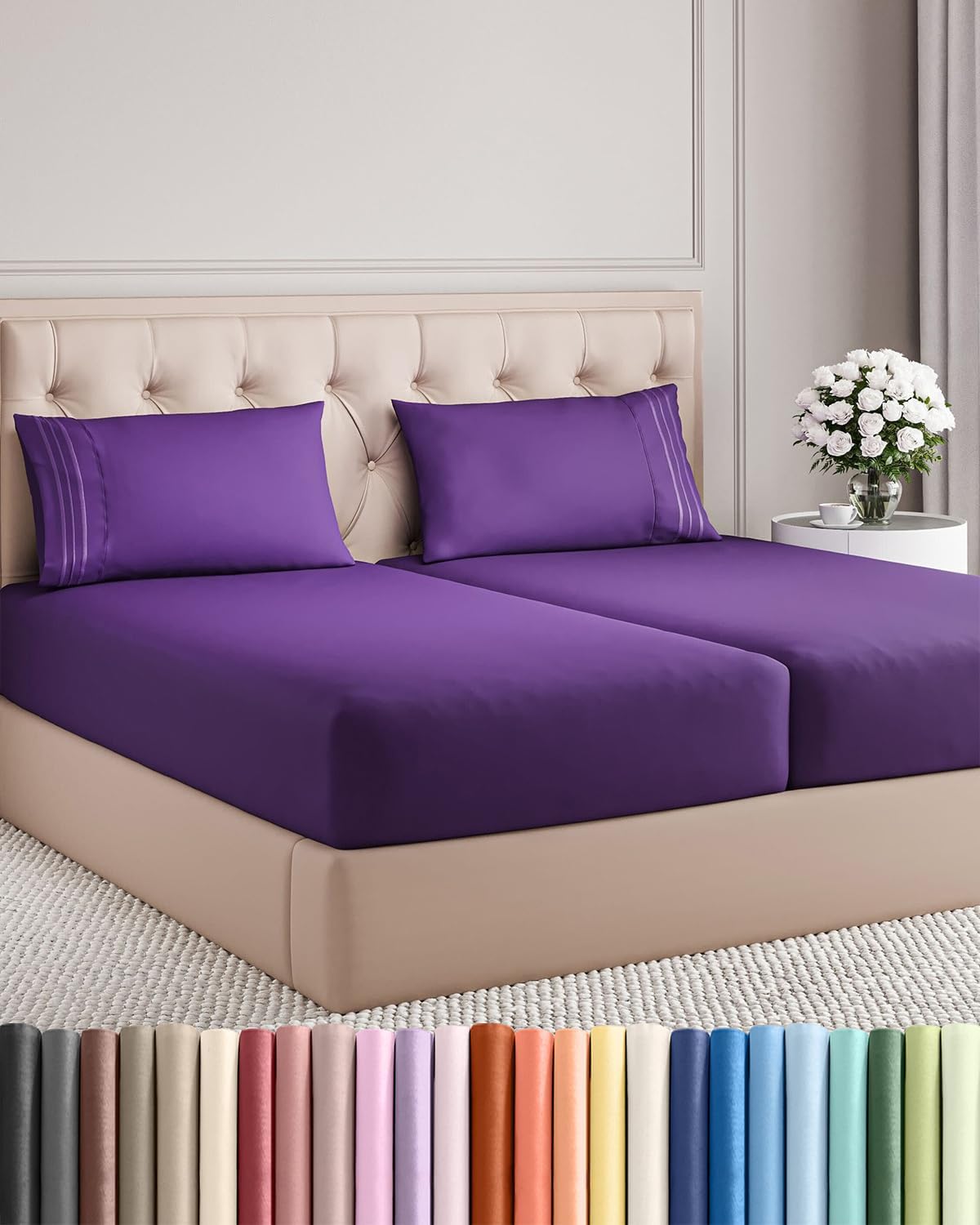 Queen Size 4 Piece Sheet Set - Breathable & Cooling Sheets - Blue Stripes