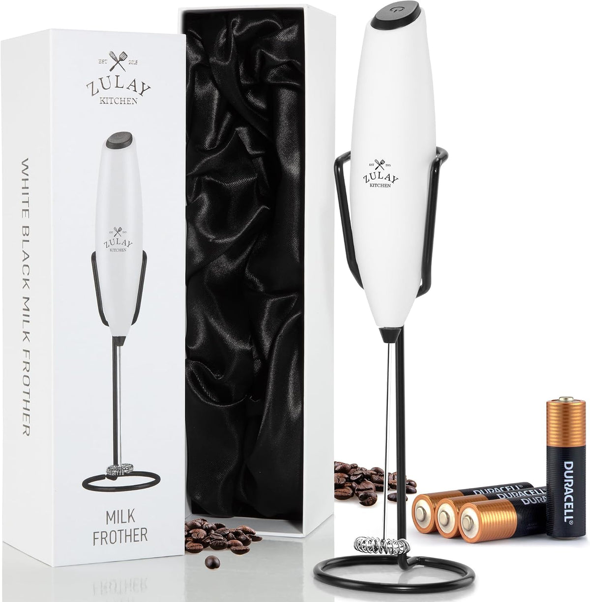 Zulay Kitchen Milk Frother Handheld Electric Whisk – Frother Wand, Durable Drink Mixer, Coffee Frother, Hand Blender, Frother for Protein Powder, Matcha & More - Black