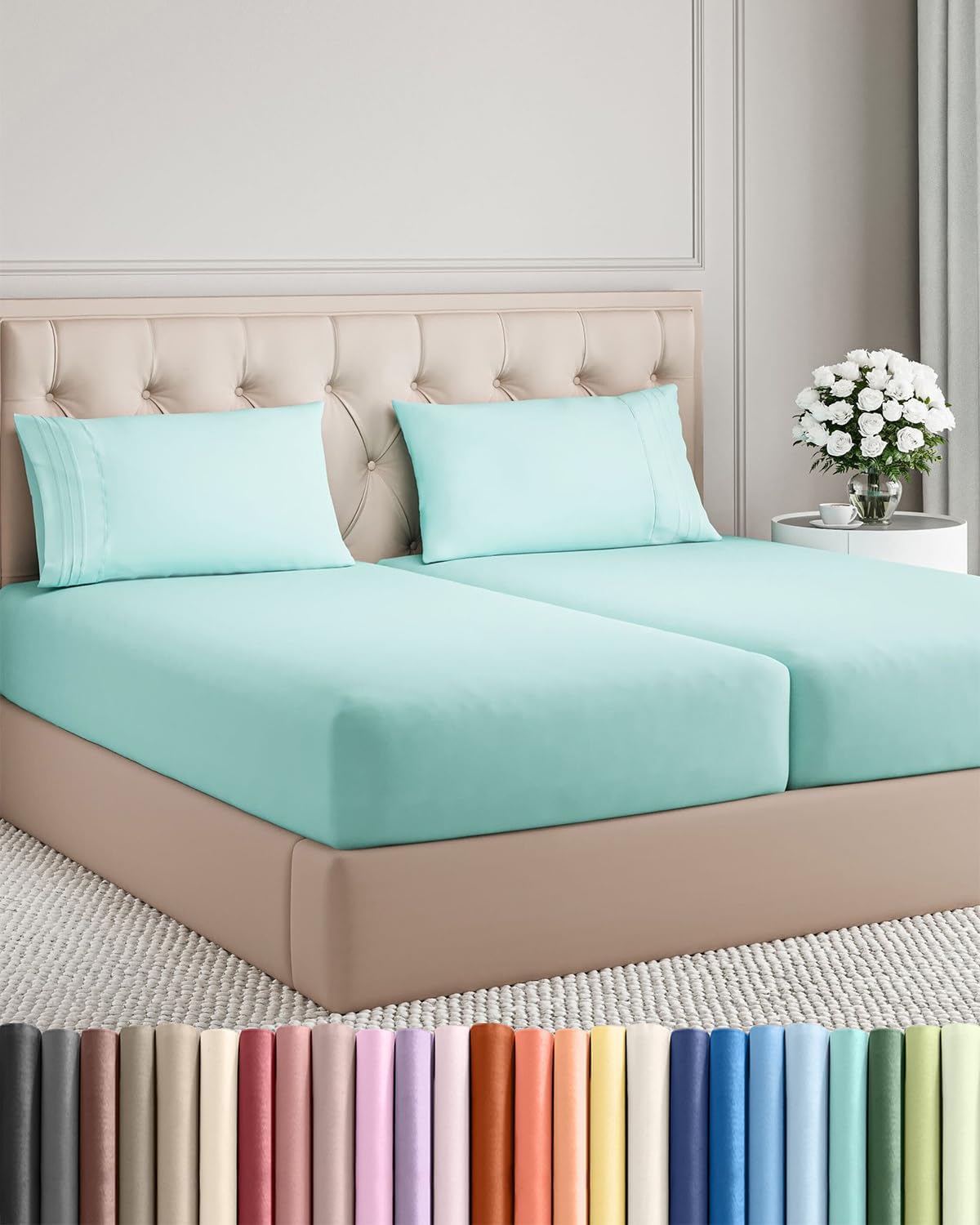 Queen Size 4 Piece Sheet Set - Breathable & Cooling Sheets - Blue Stripes