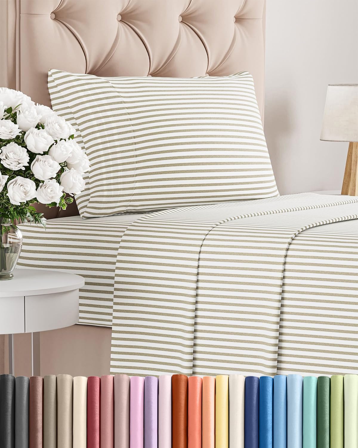 Queen Size 4 Piece Sheet Set - Breathable & Cooling Sheets - Blue Stripes