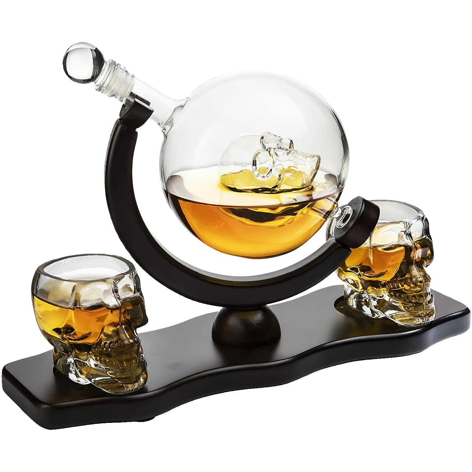 Skull Skeleton Wine Whiskey Globe Decanter Set 850 Ml With 2 Skull Head 3OZ Skeletons Shot Glasses M