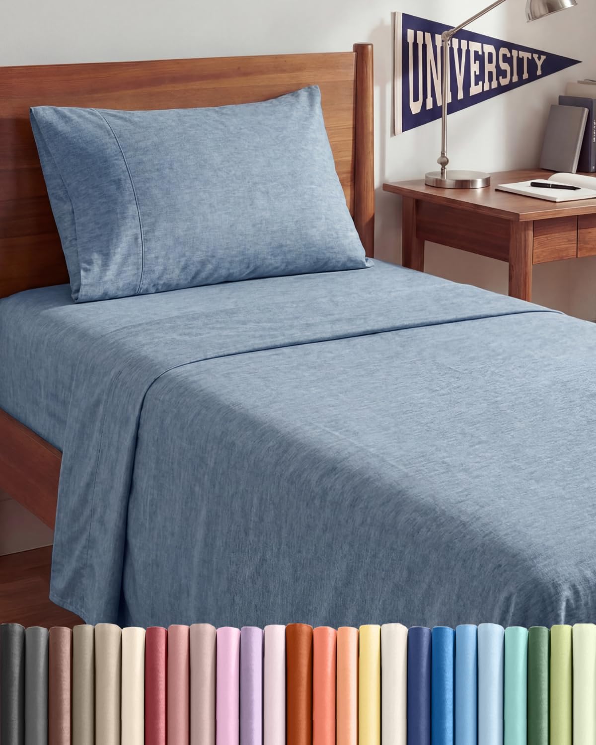 Queen Size 4 Piece Sheet Set - Breathable & Cooling Sheets - Blue Stripes