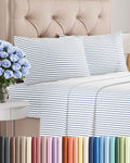 Queen Size 4 Piece Sheet Set - Breathable & Cooling Sheets - Blue Stripes