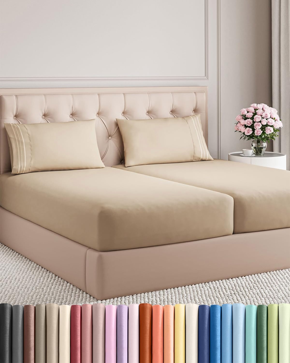 Queen Size 4 Piece Sheet Set - Breathable & Cooling Sheets - Blue Stripes