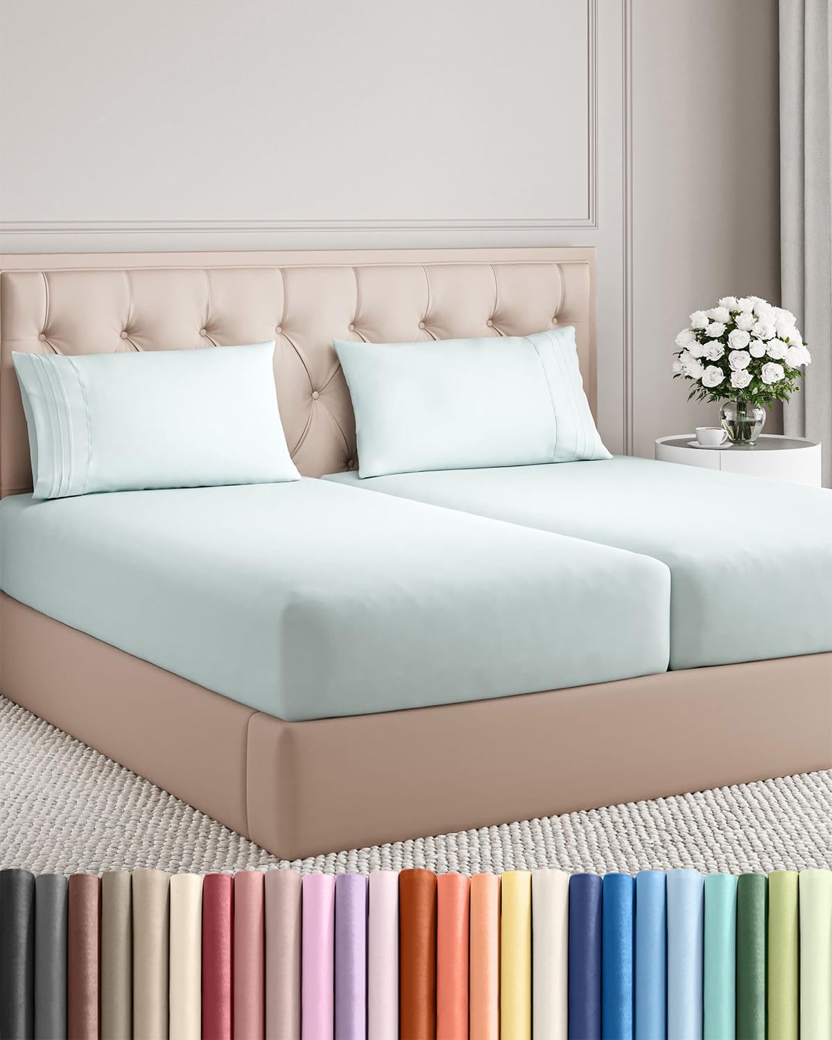 Queen Size 4 Piece Sheet Set - Breathable & Cooling Sheets - Blue Stripes