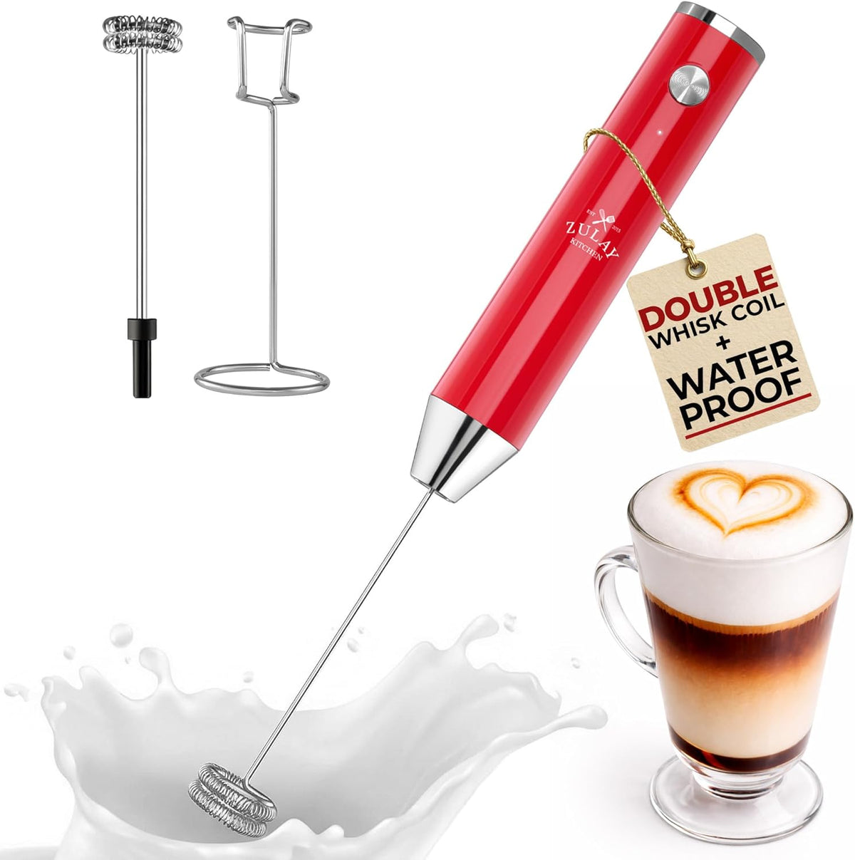 Zulay Kitchen Milk Frother Handheld Electric Whisk – Frother Wand, Durable Drink Mixer, Coffee Frother, Hand Blender, Frother for Protein Powder, Matcha & More - Black