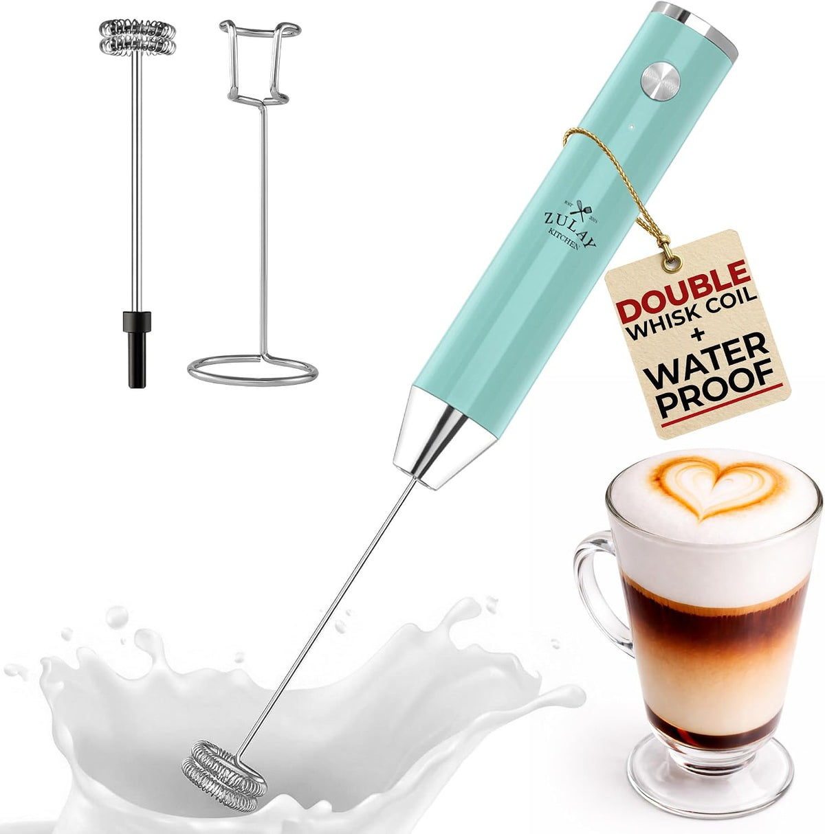 Zulay Kitchen Milk Frother Handheld Electric Whisk – Frother Wand, Durable Drink Mixer, Coffee Frother, Hand Blender, Frother for Protein Powder, Matcha & More - Black