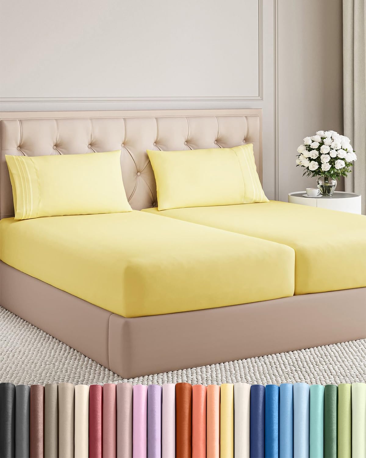 Queen Size 4 Piece Sheet Set - Breathable & Cooling Sheets - Blue Stripes
