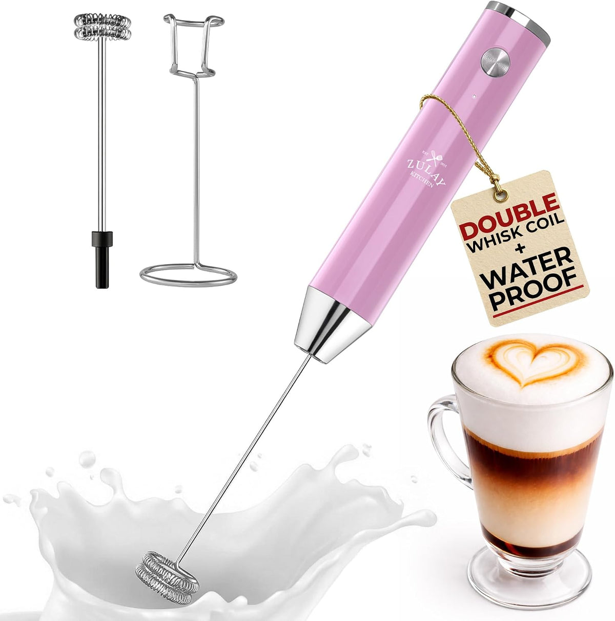 Zulay Kitchen Milk Frother Handheld Electric Whisk – Frother Wand, Durable Drink Mixer, Coffee Frother, Hand Blender, Frother for Protein Powder, Matcha & More - Black