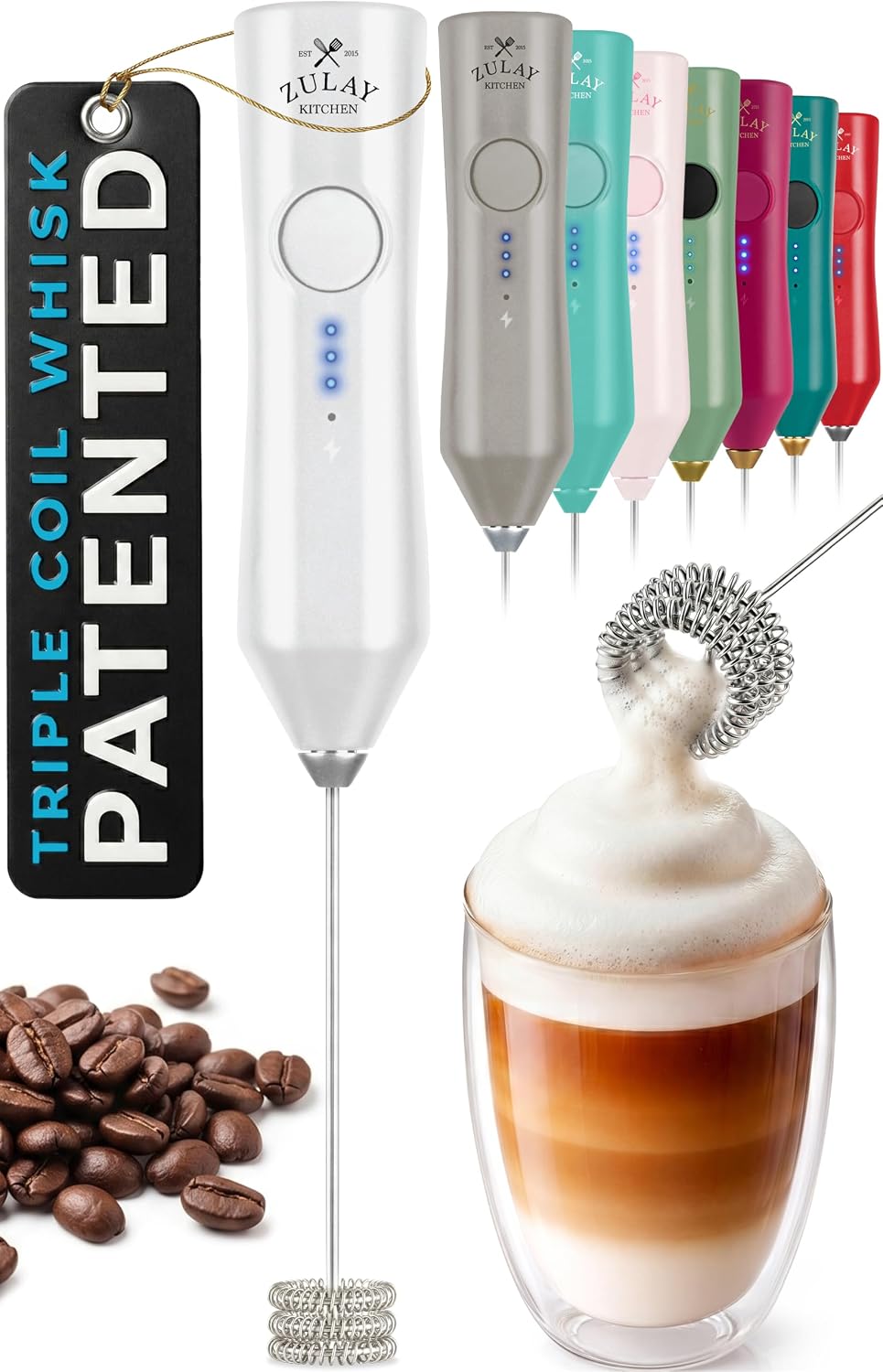 Zulay Kitchen Milk Frother Handheld Electric Whisk – Frother Wand, Durable Drink Mixer, Coffee Frother, Hand Blender, Frother for Protein Powder, Matcha & More - Black