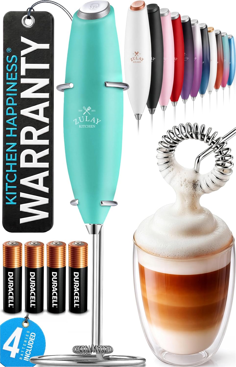 Zulay Kitchen Milk Frother Handheld Electric Whisk – Frother Wand, Durable Drink Mixer, Coffee Frother, Hand Blender, Frother for Protein Powder, Matcha & More - Black
