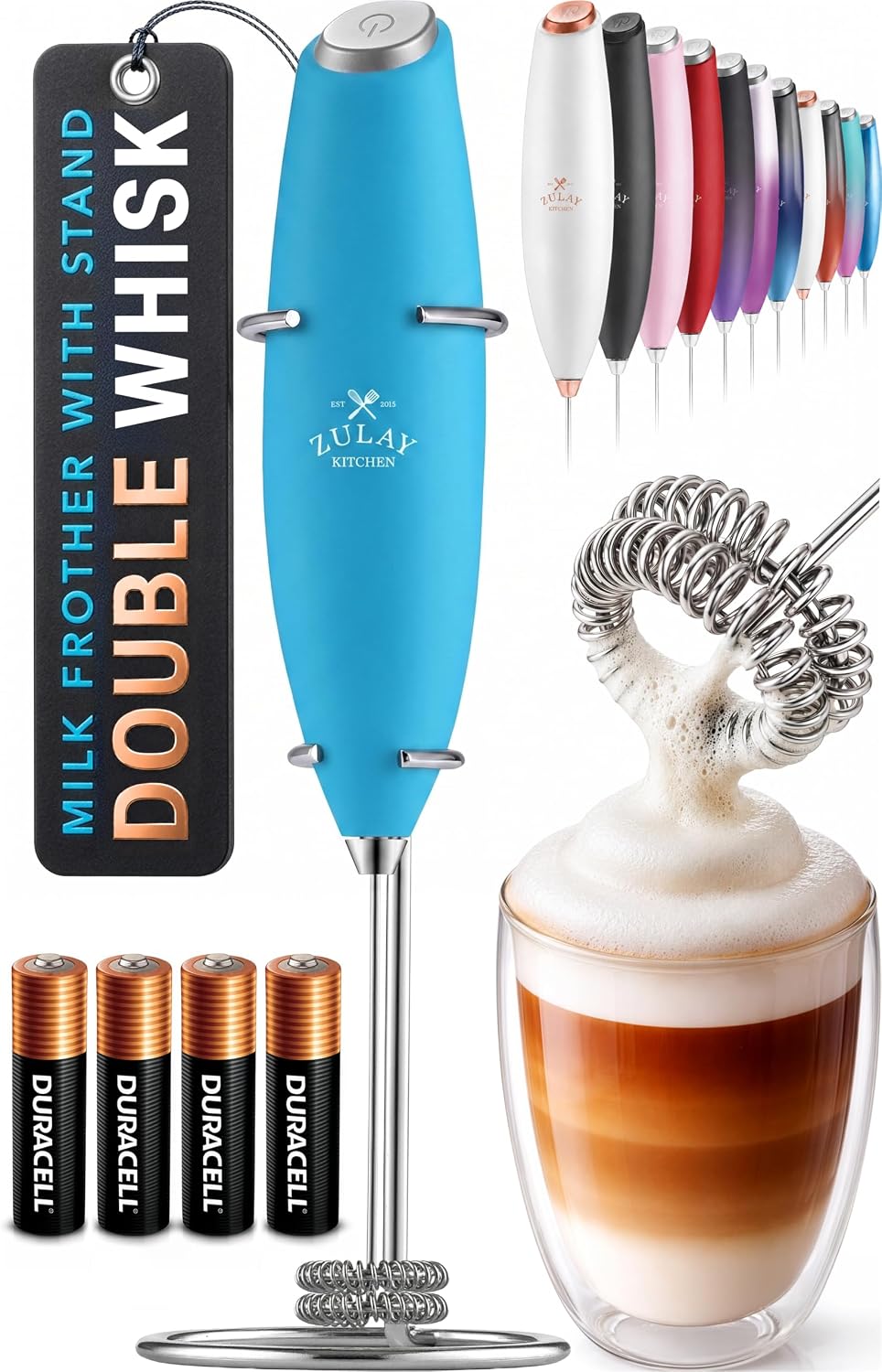 Zulay Kitchen Milk Frother Handheld Electric Whisk – Frother Wand, Durable Drink Mixer, Coffee Frother, Hand Blender, Frother for Protein Powder, Matcha & More - Black