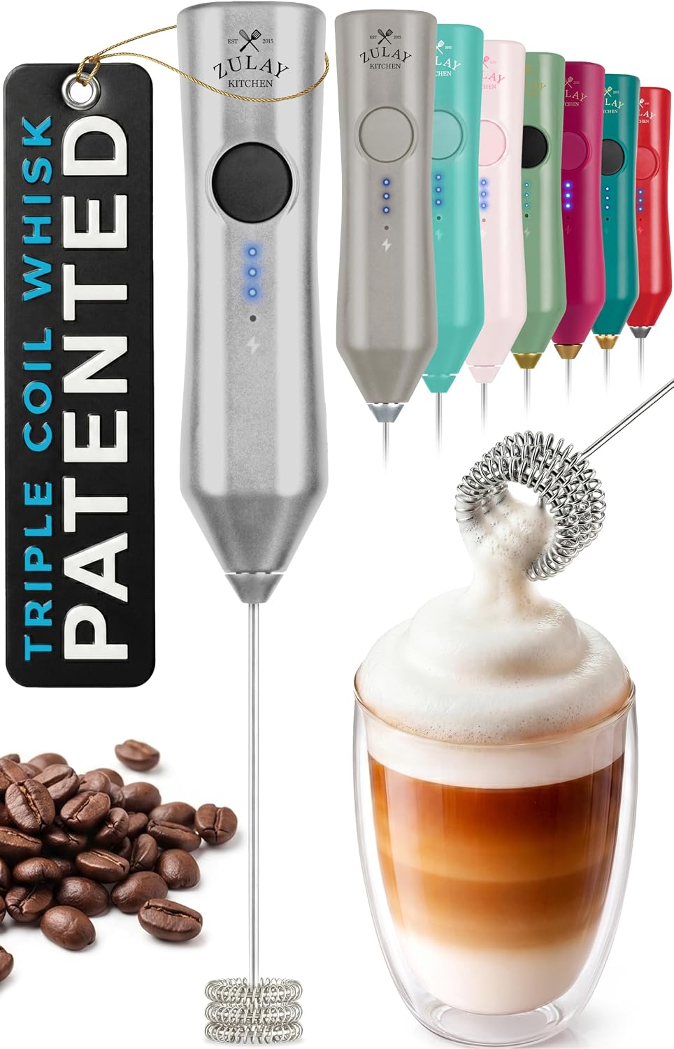 Zulay Kitchen Milk Frother Handheld Electric Whisk – Frother Wand, Durable Drink Mixer, Coffee Frother, Hand Blender, Frother for Protein Powder, Matcha & More - Black