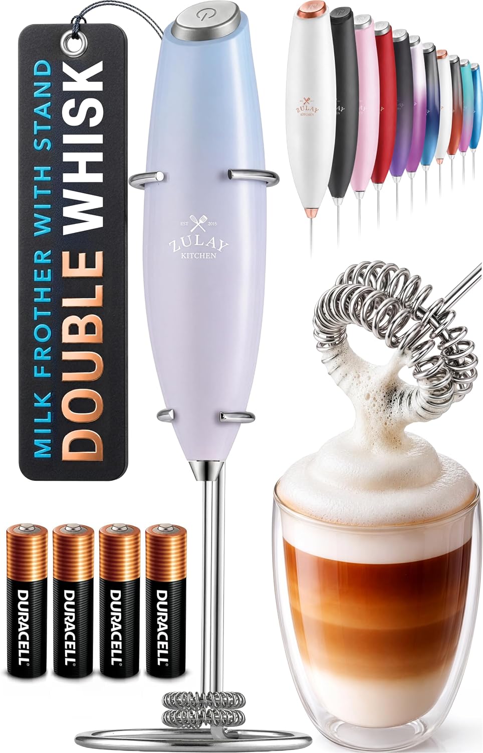 Zulay Kitchen Milk Frother Handheld Electric Whisk – Frother Wand, Durable Drink Mixer, Coffee Frother, Hand Blender, Frother for Protein Powder, Matcha & More - Black